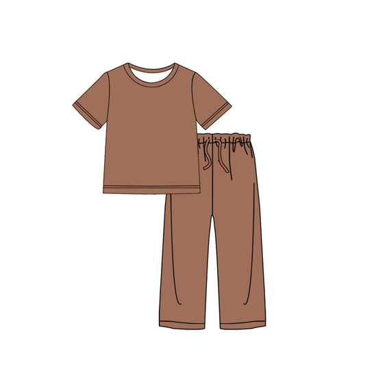 CUSTOM Pre-Order MOQ 5 PCS Adult Female Solid Brown Short Sleeve Pants Sets 202606