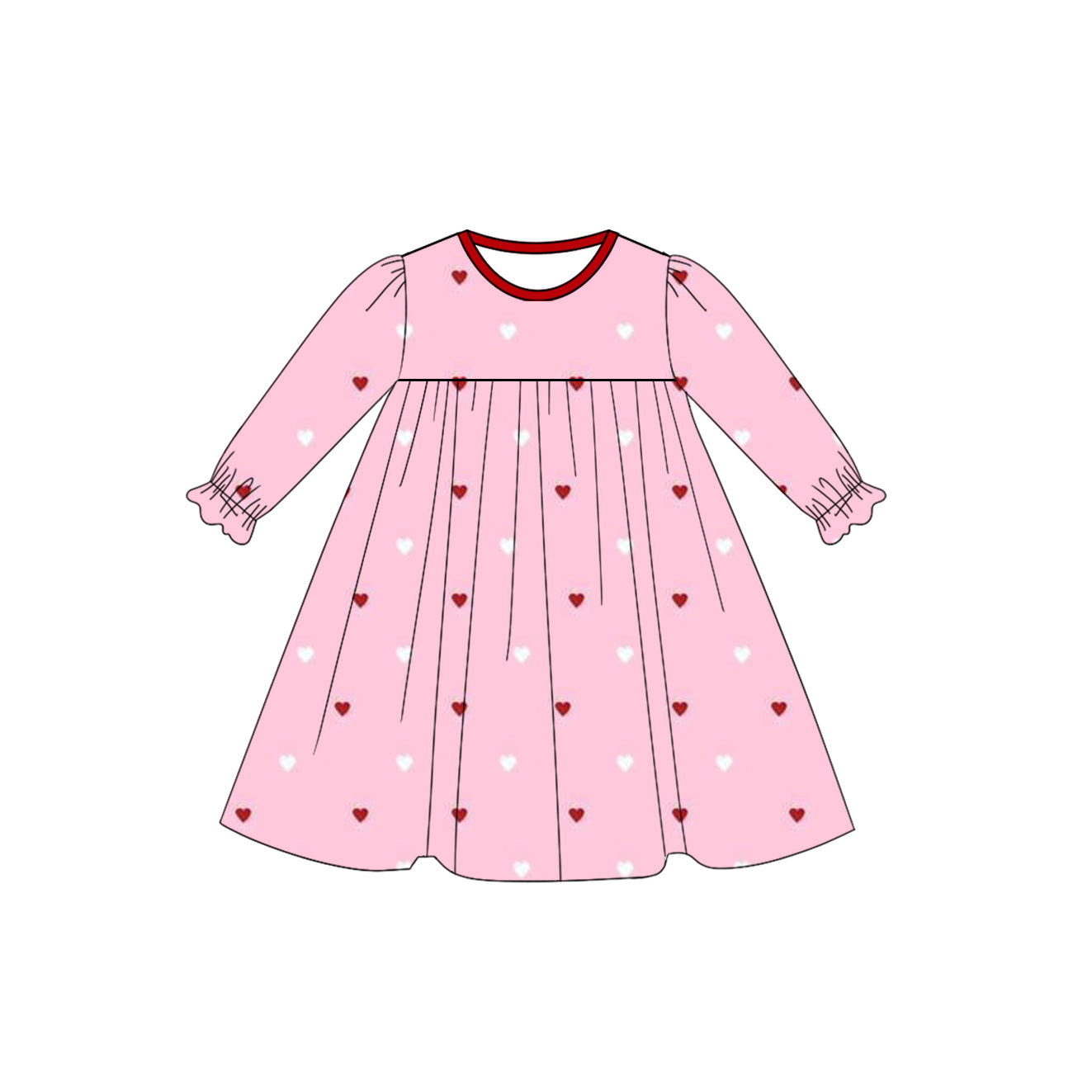 MOQ 8 Preorder GLD1352 Valentine's Day Love Pink Long Sleeve Dresses for Girls 202509