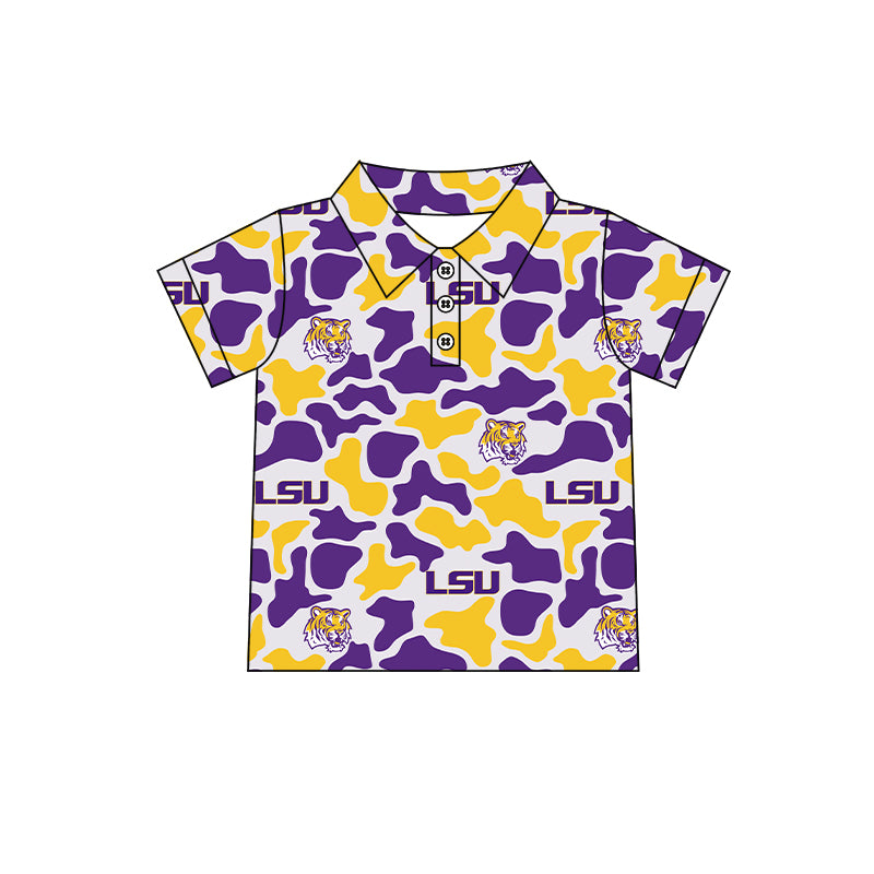 CUSTOM Pre-Order MOQ 5 PCS LSU TIGER Purple Golden Polo Short Sleeve Boys Top 202601