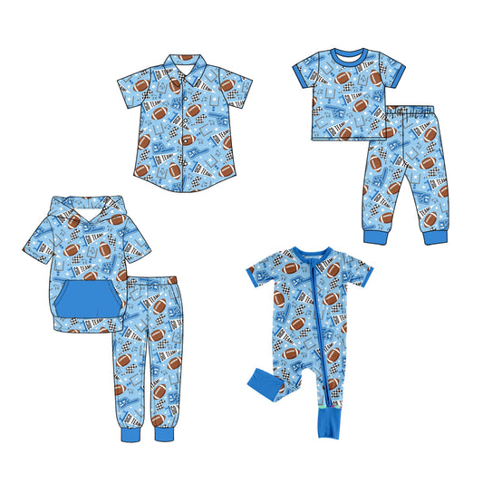Preorder MOQ 5 pcs Each Style GO TEAM Football Print Blue Kids Matching Clothes