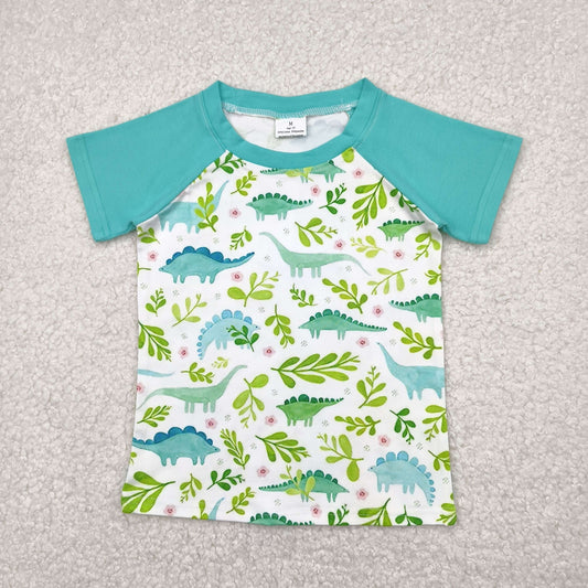 promotion RTS A3-21-2 flower dinosaur blue green short sleeve top shirts