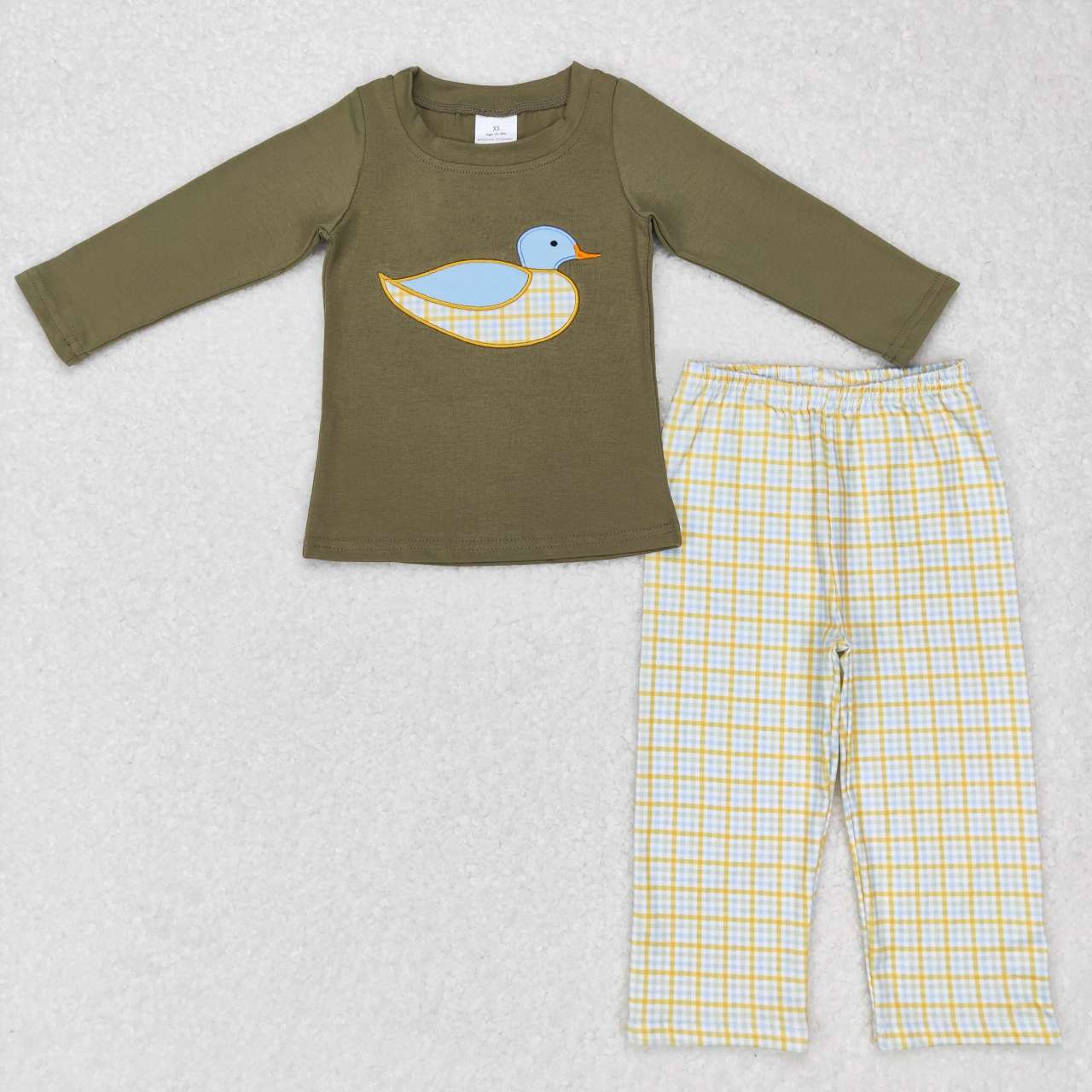 BLP0335 Duck Green Embroidery Boys Long Sleeve Pants Outfits