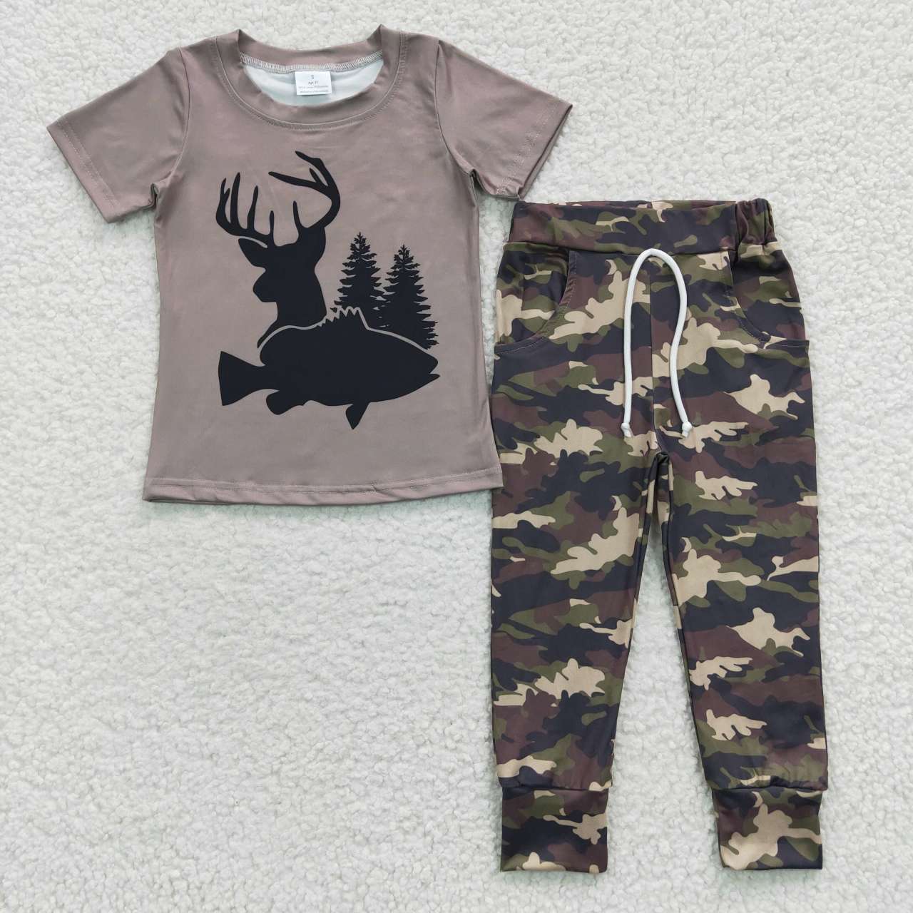 promotion RTS BSPO0108 Grey Deer Camo Hunt Boys Short Sleeve Pants Outfits