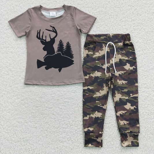 promotion RTS BSPO0108 Grey Deer Camo Hunt Boys Short Sleeve Pants Outfits