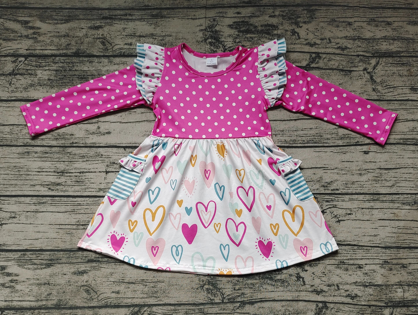 Preorder- GLD0489 Valentine Love Pink Girls Long Sleeve Dresses