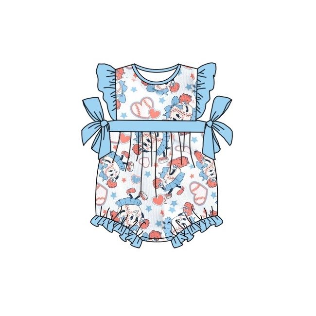 Preorder SR0971 Pink Blue Softball Girls Short Sleeve Romper