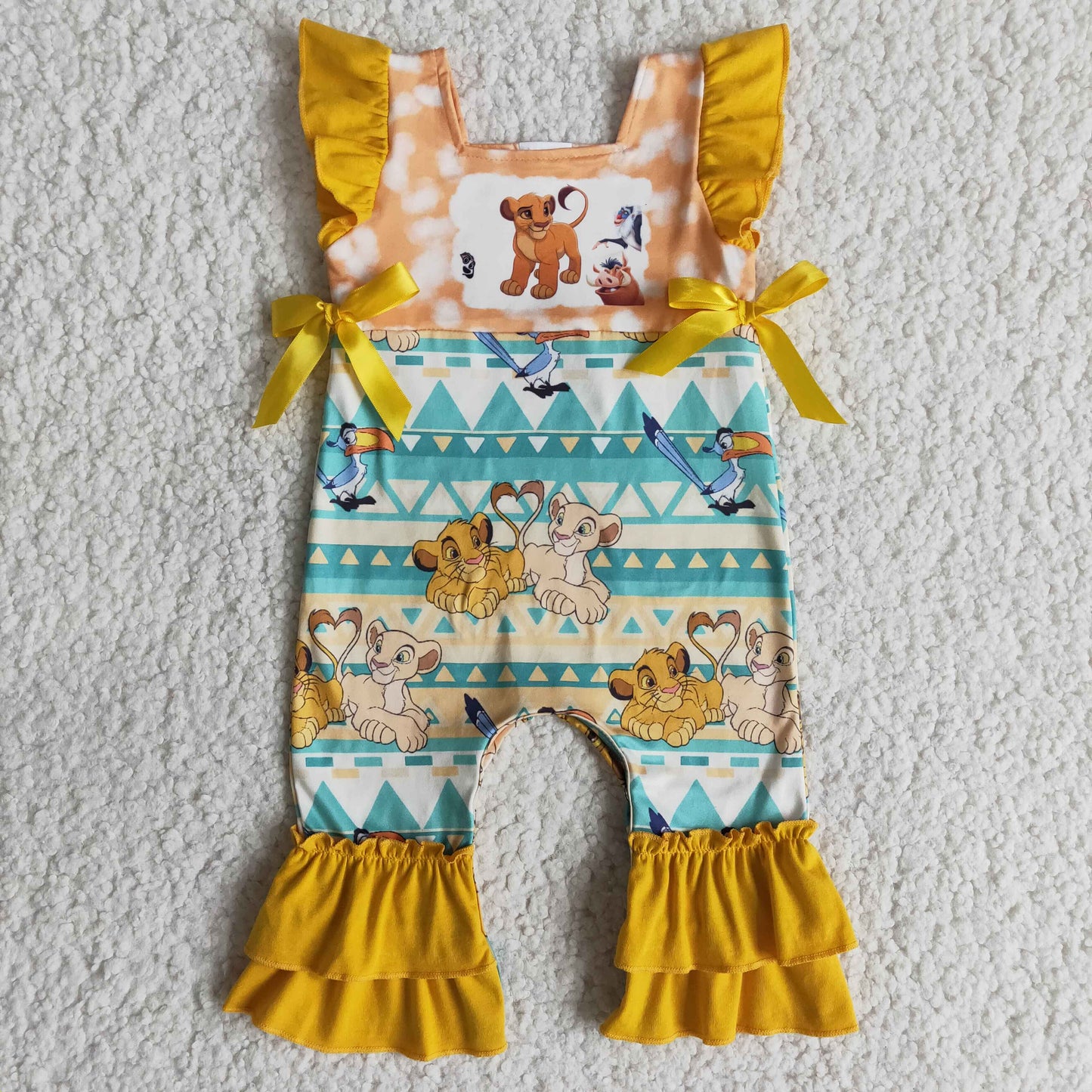 Promotion RTS B15-10 Valentines girl boutique Romper Yellow cartoon sleeveless Ruffle Romper RTS 202412