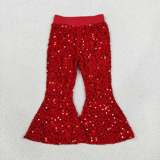 B4-11 Boutique Shiny Red Sequined Pants