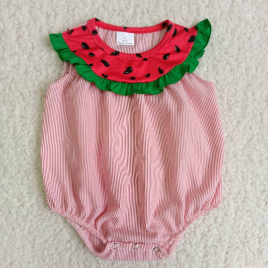 promotion RTS B5-11 Watermelon Red Green Ruffle Girls Short Sleeve Bubble Romper