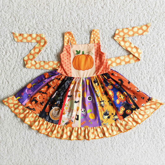 promotion RTS B8-1 Halloween Pumpkin Orange Sleeveless Dress for Girls