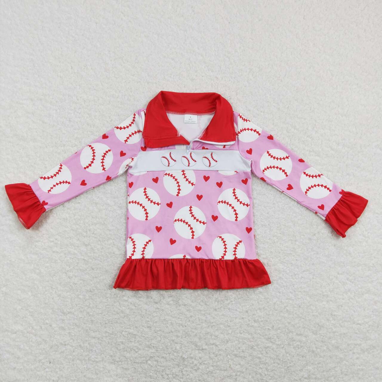 GT0429 Valentine Pink Love softball Winter Girls Long Sleeve Top Collar T-Shirts