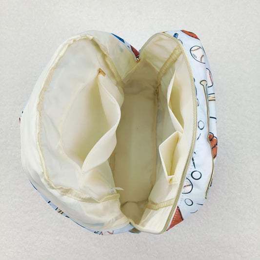 BA0075 Baseball-printed white backpack