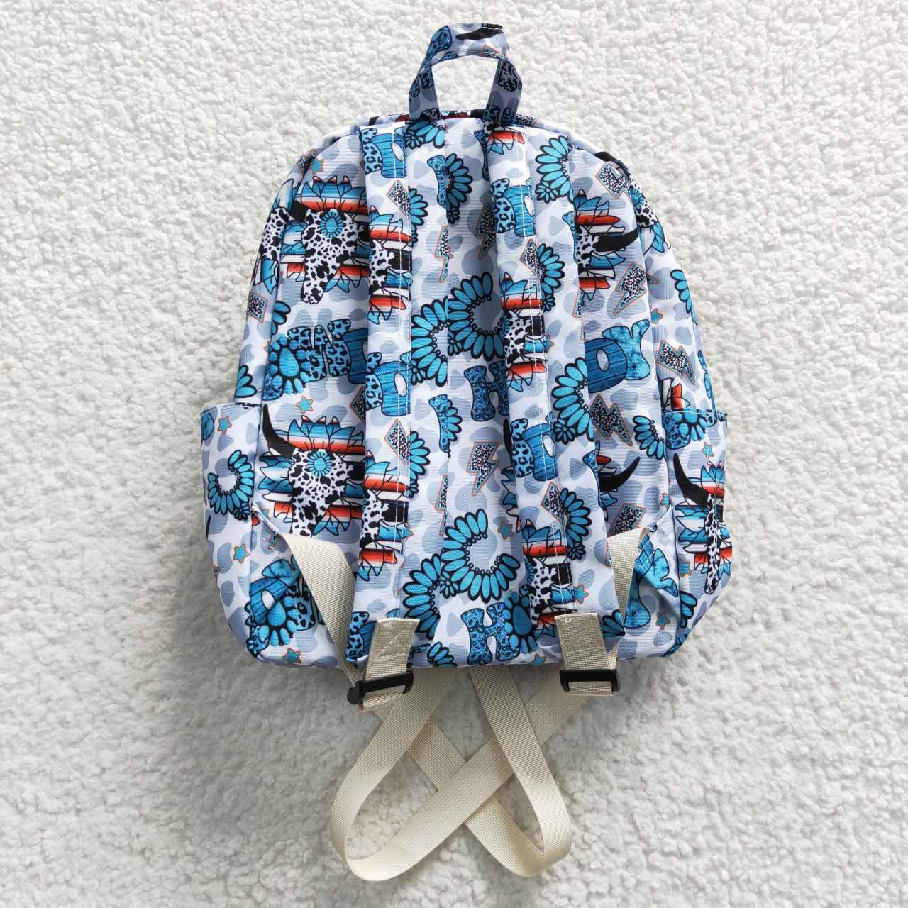 BA0076 Blue Howdy Western Print Little Bag Bagpack