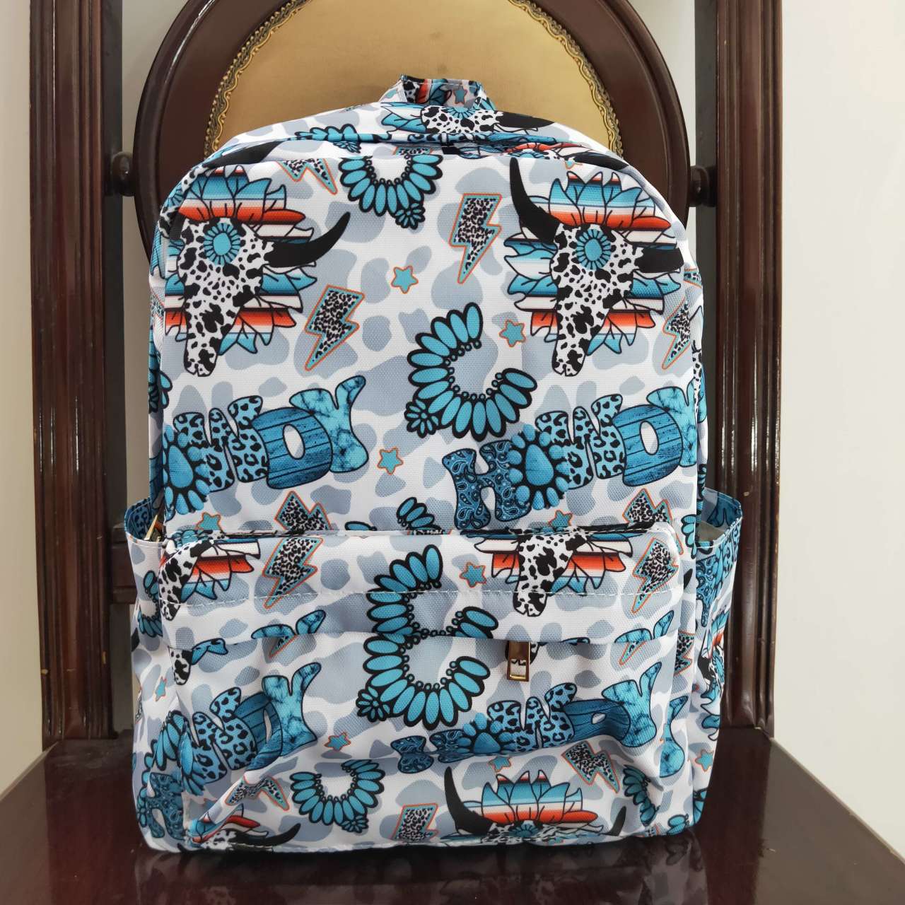 BA0076 Blue Howdy Western Print Little Bag Bagpack
