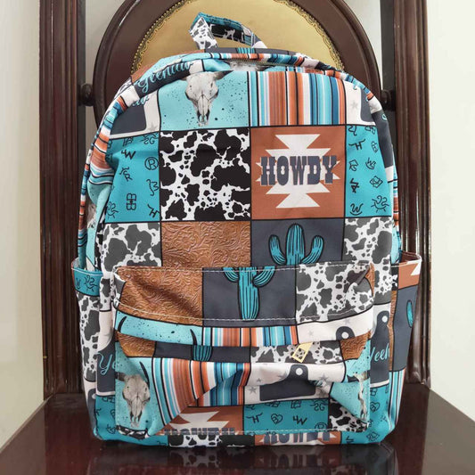 BA0077 Blue Howdy Western Print Little Bag Bagpack