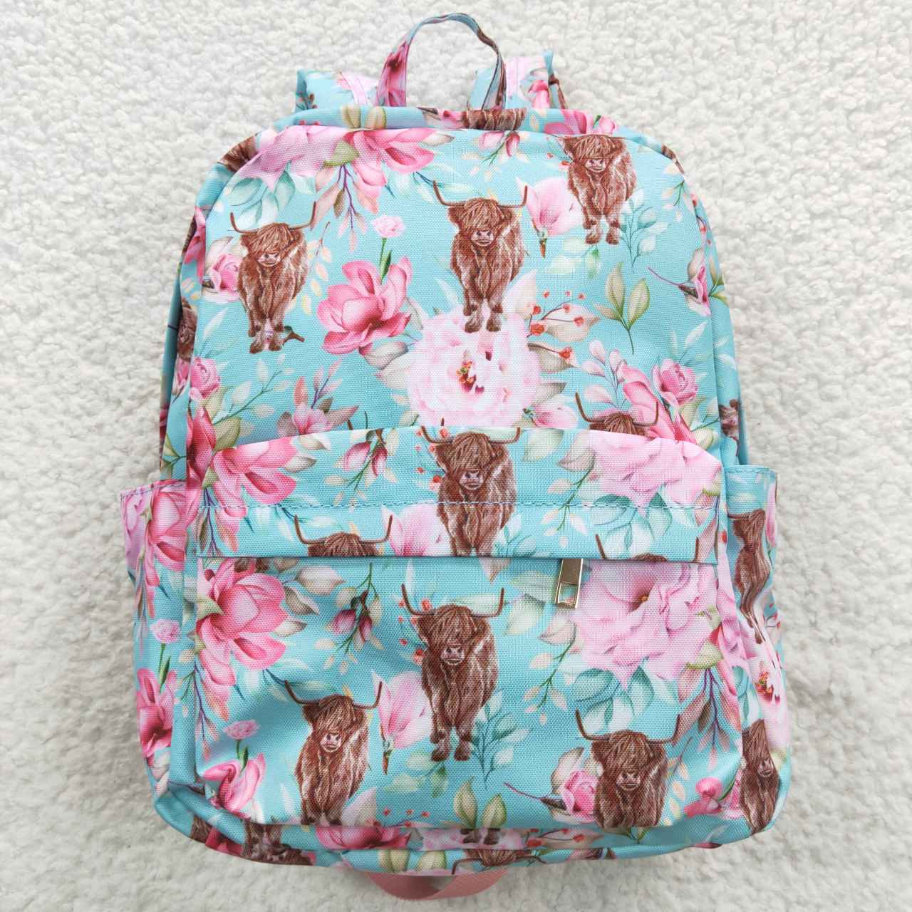BA0081 Blue Pink Cow Howdy Western Print Little Bag Bagpack