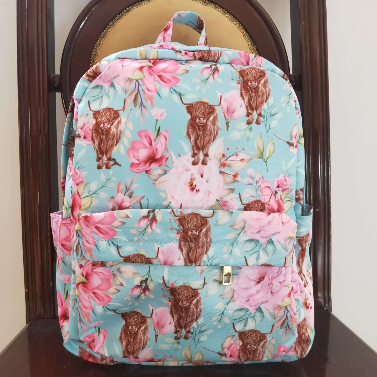 BA0081 Blue Pink Cow Howdy Western Print Little Bag Bagpack