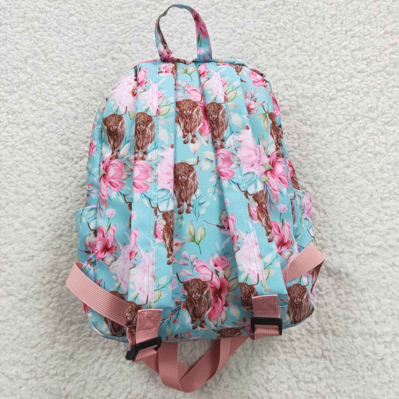 BA0081 Blue Pink Cow Howdy Western Print Little Bag Bagpack