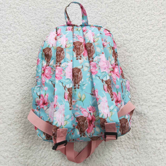 BA0081 Blue Pink Cow Howdy Western Print Little Bag Bagpack
