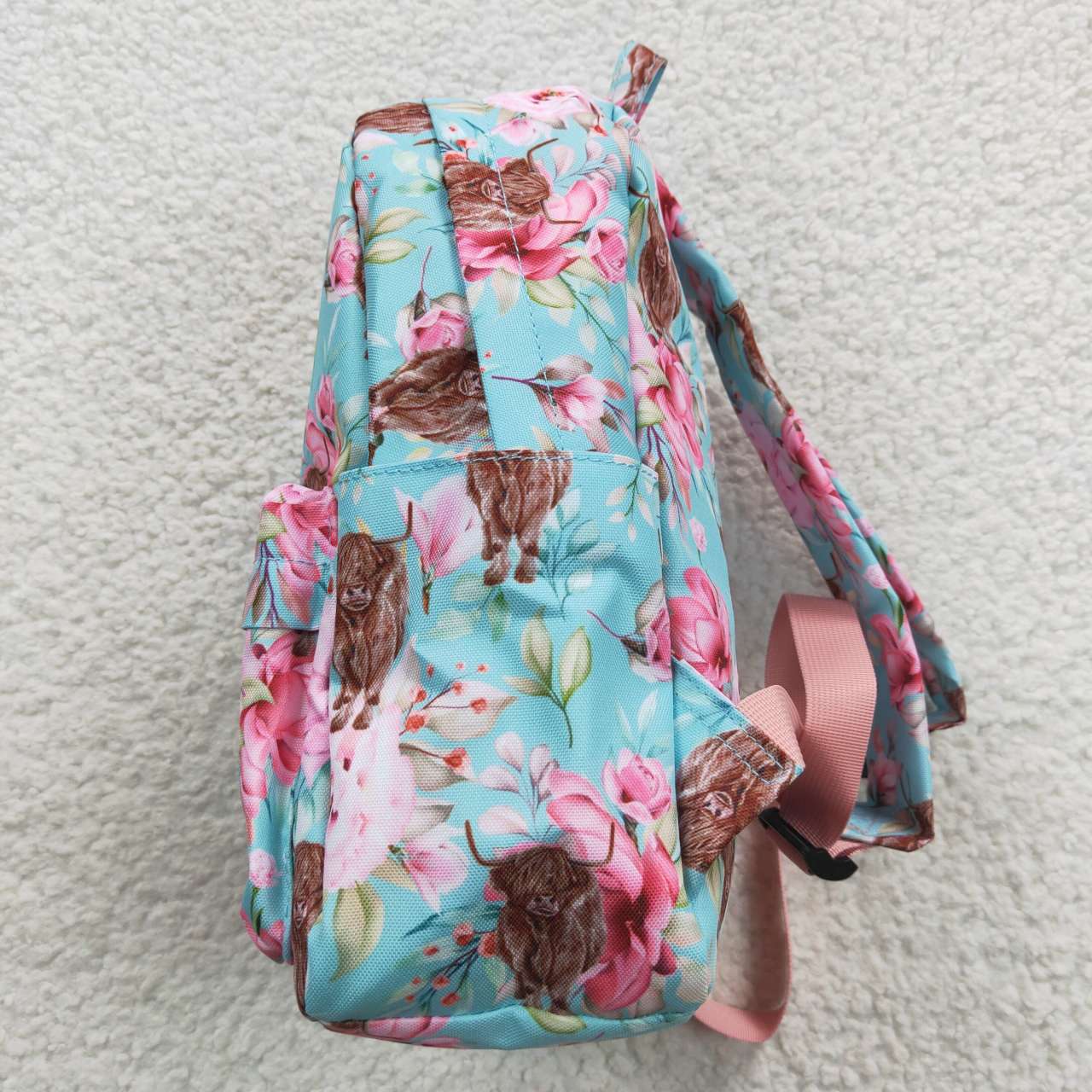 BA0081 Blue Pink Cow Howdy Western Print Little Bag Bagpack