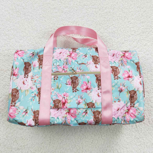 BA0084 Pink Floral Highland Cow Print Little Bag Bagpack