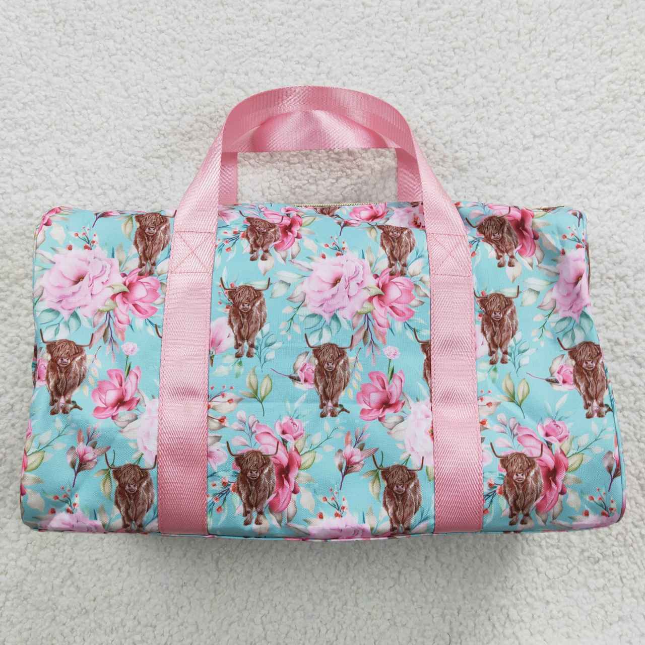 BA0084 Pink Floral Highland Cow Print Little Bag Bagpack