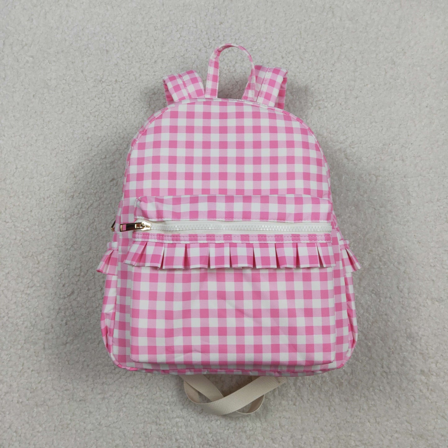 NEW BA0086 Pink Plaid Ruffle Backpack 5*13.5*17 inches 202602 RTS