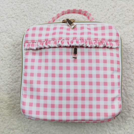 BA0088 Pink Plaid Print Lunchboxes Food Bag Bagpack