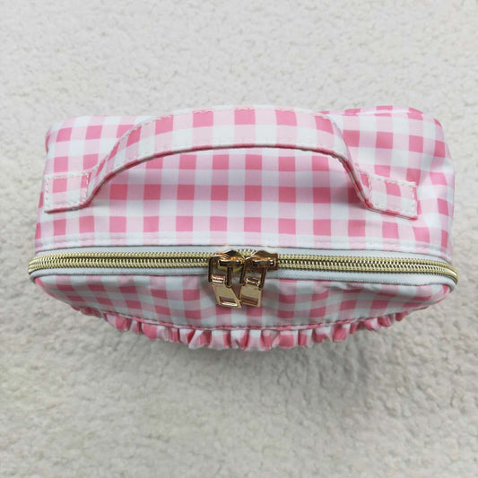 BA0088 Pink Plaid Print Lunchboxes Food Bag Bagpack