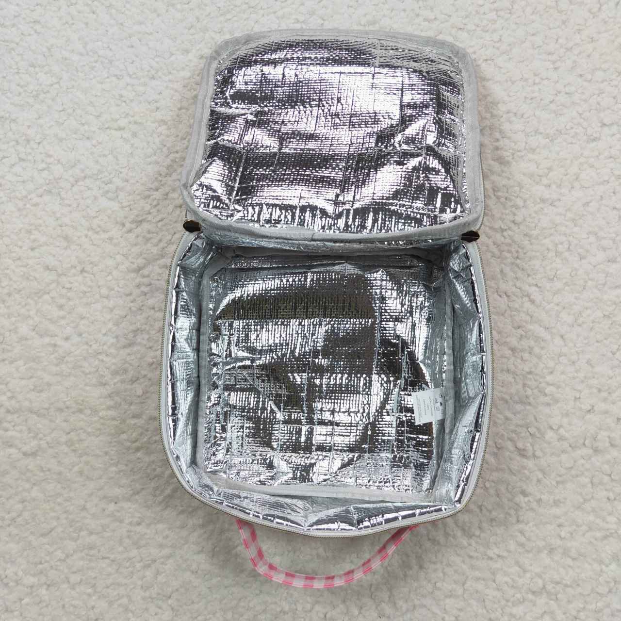 BA0088 Pink Plaid Print Lunchboxes Food Bag Bagpack