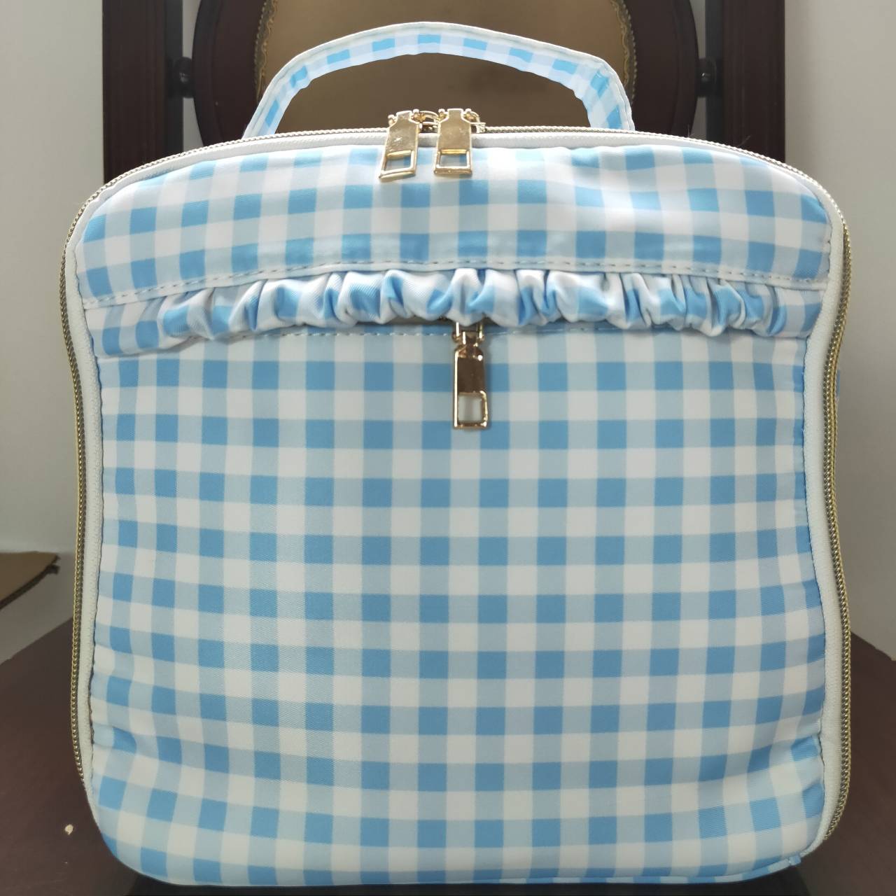 BA0089 Blue Plaid Print Lunchboxes Food Bag Bagpack