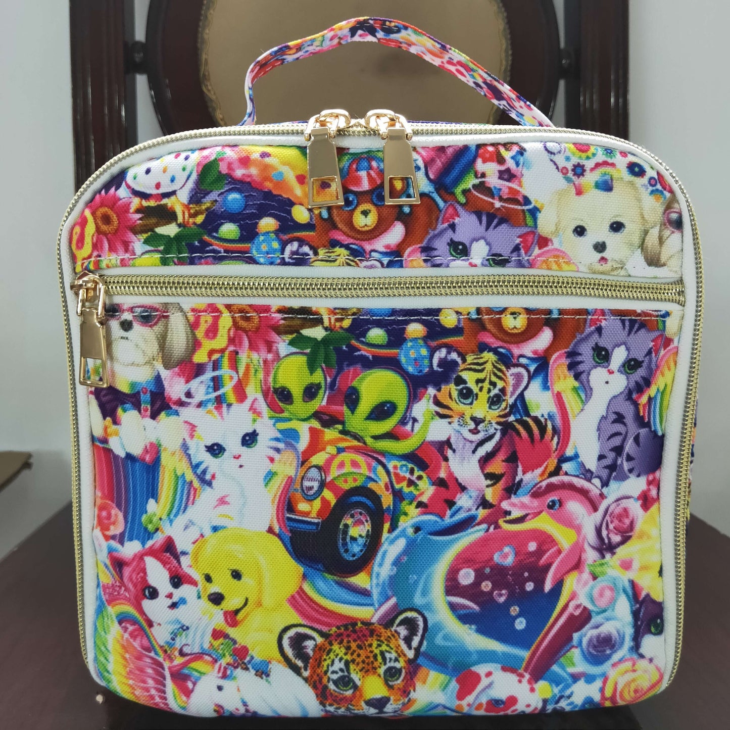 BA0096 Pink Purple Unicorn Tiger Print Lunchboxes Food Bag Bagpack