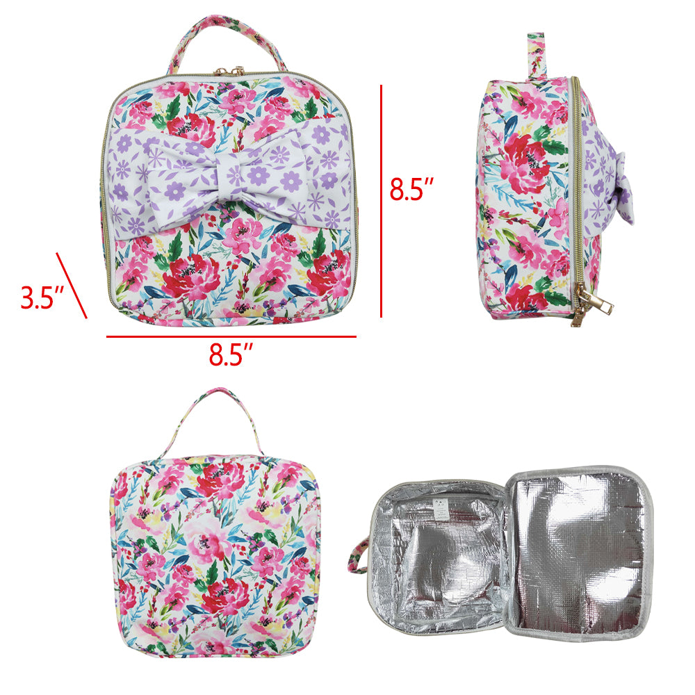 BA0102 Pink Flower Bow Lunch Bag 3.5*8.5*8.5 inches