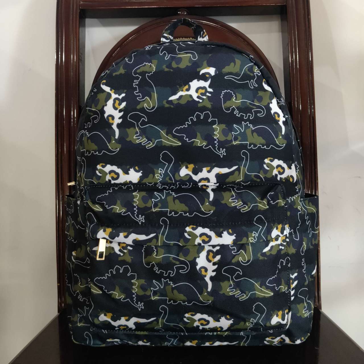 BA0155 Black Green Dinosaur Print Little Bag Bagpack