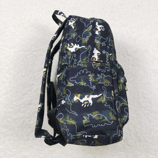 BA0155 Black Green Dinosaur Print Little Bag Bagpack