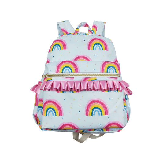 BA0167 Blue Pink Ruffle Rainbow Backpack Girls school bags western boutique 4*10*13.9 inches RTS 202501