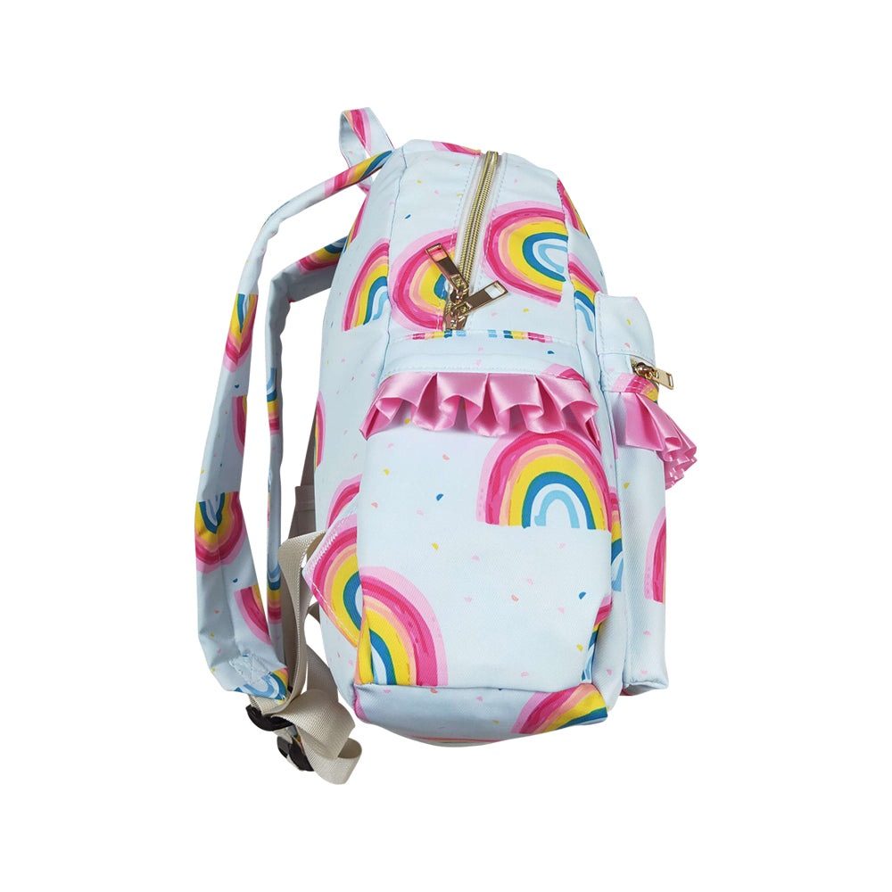 BA0167 Blue Pink Ruffle Rainbow Backpack Girls school bags western boutique 4*10*13.9 inches RTS 202501