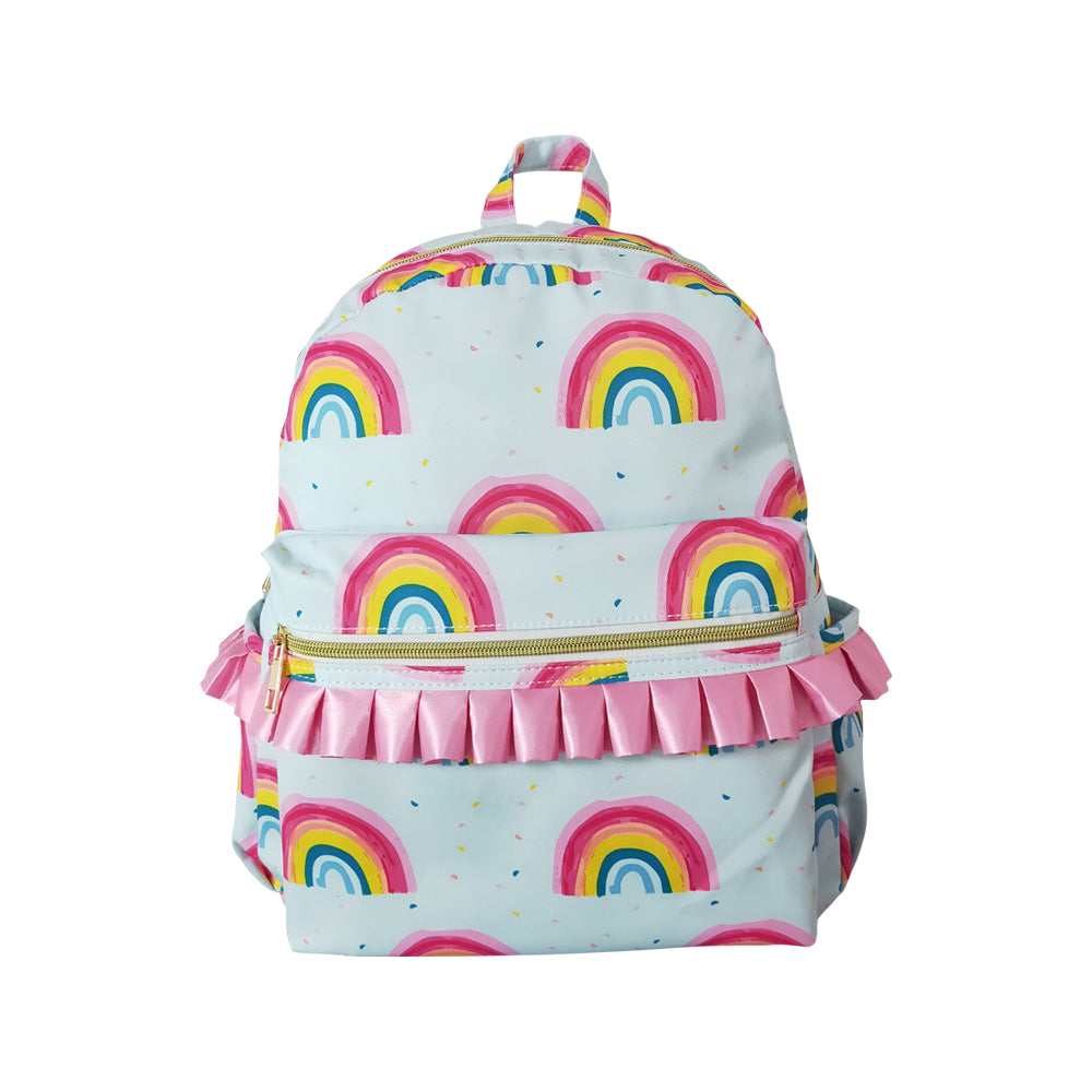 BA0167 Blue Pink Ruffle Rainbow Backpack Girls school bags western boutique 4*10*13.9 inches RTS 202501