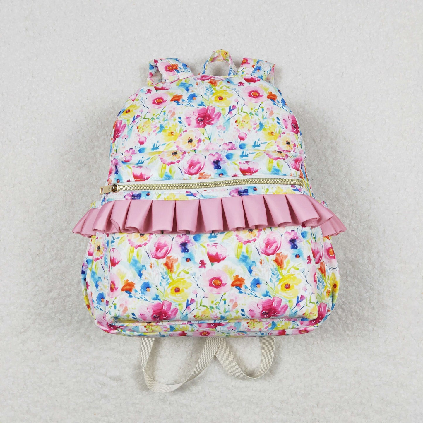 BA0174 Pink Ruffle Flower Backpack PU leather 5*13.5*17 inches bag 20240401 RTS