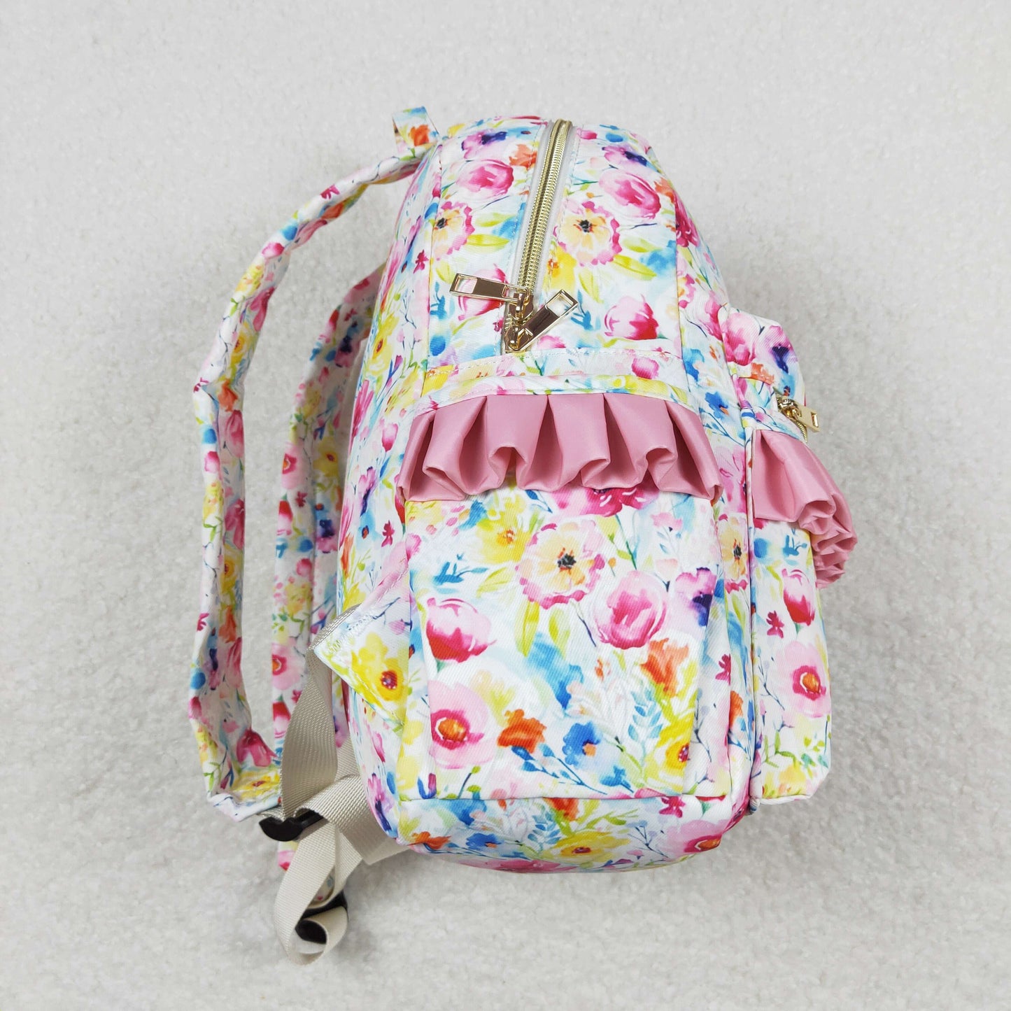 BA0174 Pink Ruffle Flower Backpack PU leather 5*13.5*17 inches bag 20240401 RTS
