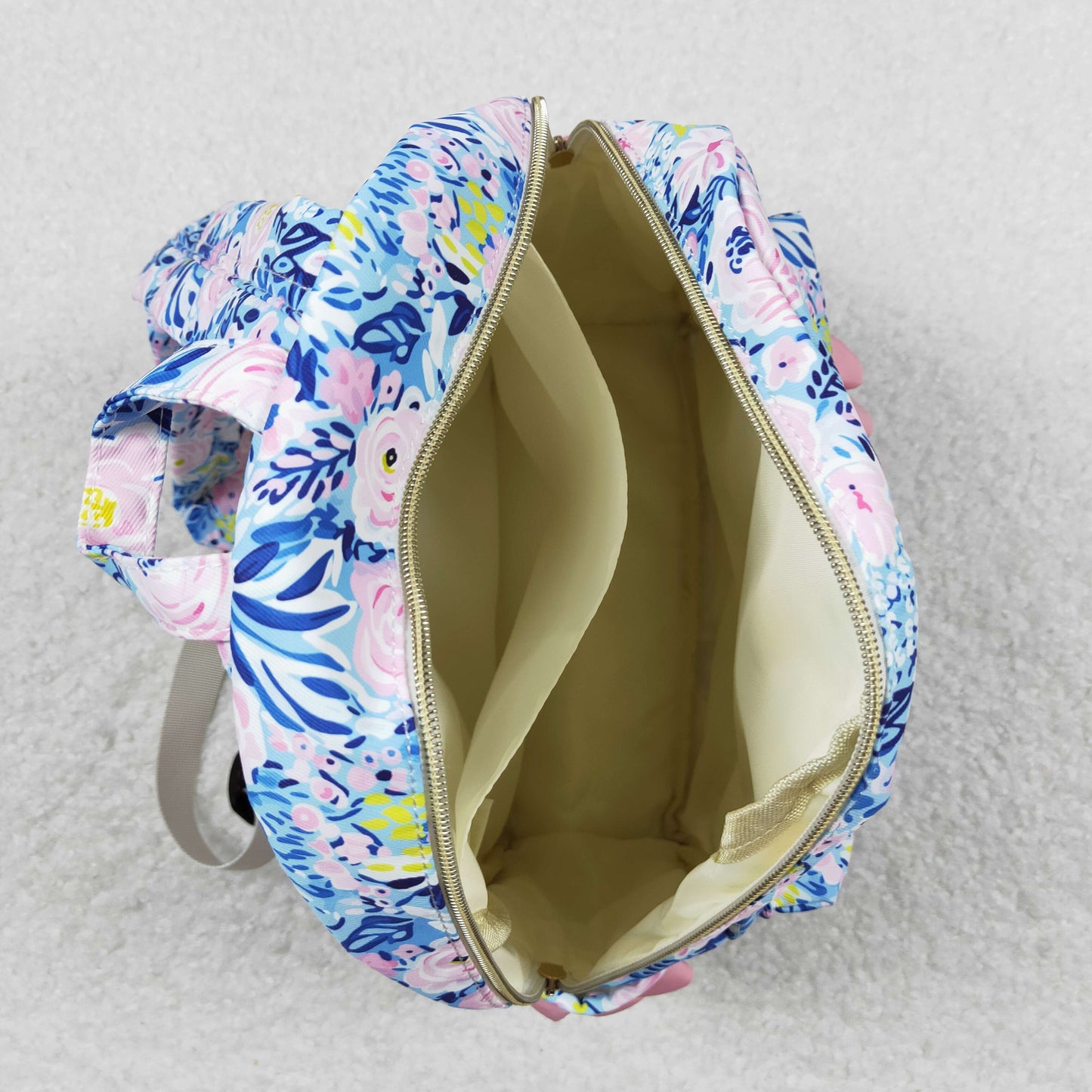 BA0175 Pink Ruffle Flower Blue Backpack PU leather 5*13.5*17 inches bag 20240401 RTS