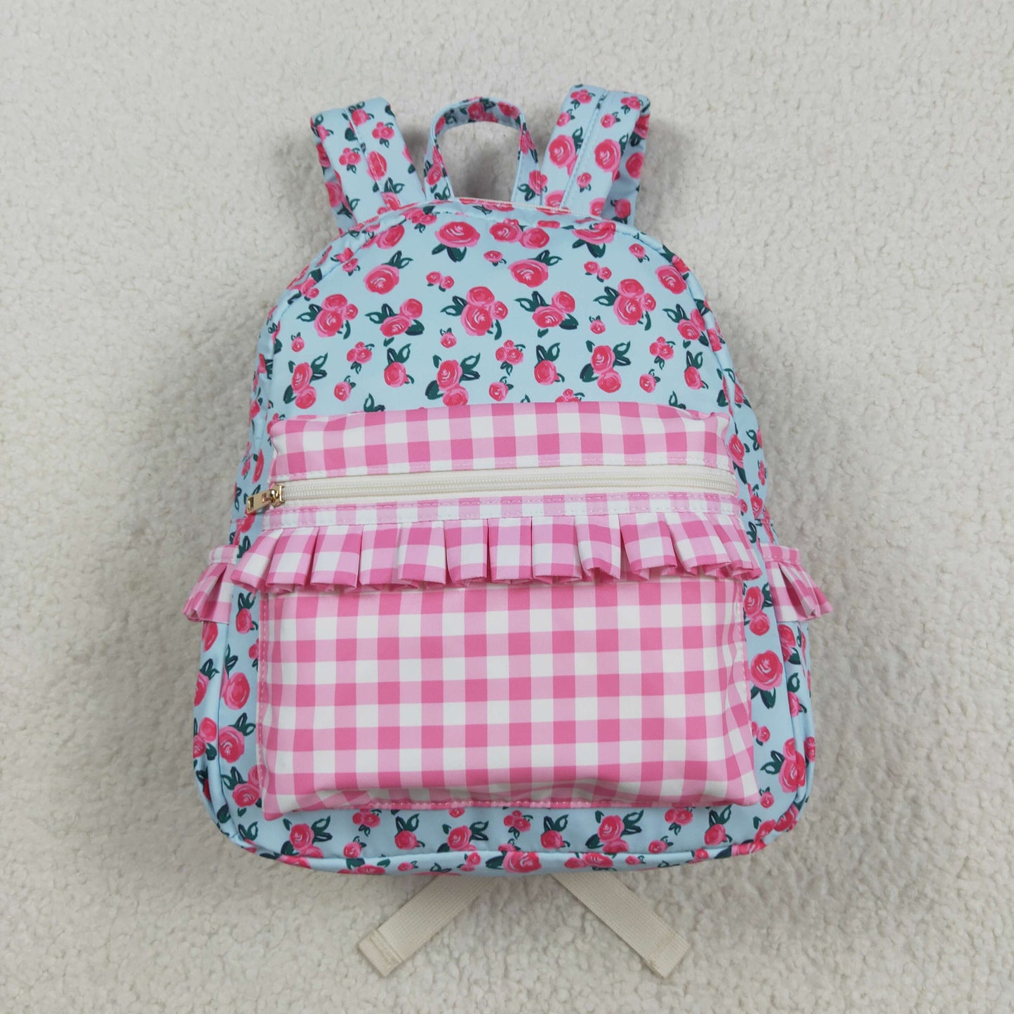 BA0217 RTS Flower Pink plaid blue Backpack