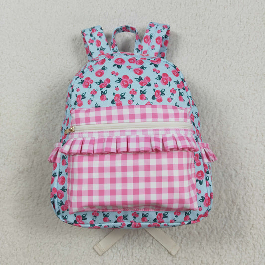 BA0217 RTS Flower Pink plaid blue Backpack