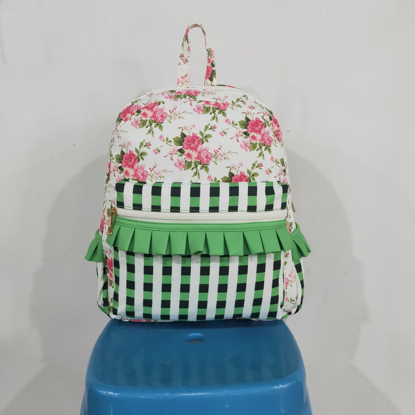BA0218 Flower Green Plaid Ruffle Backpack 202608 RTS