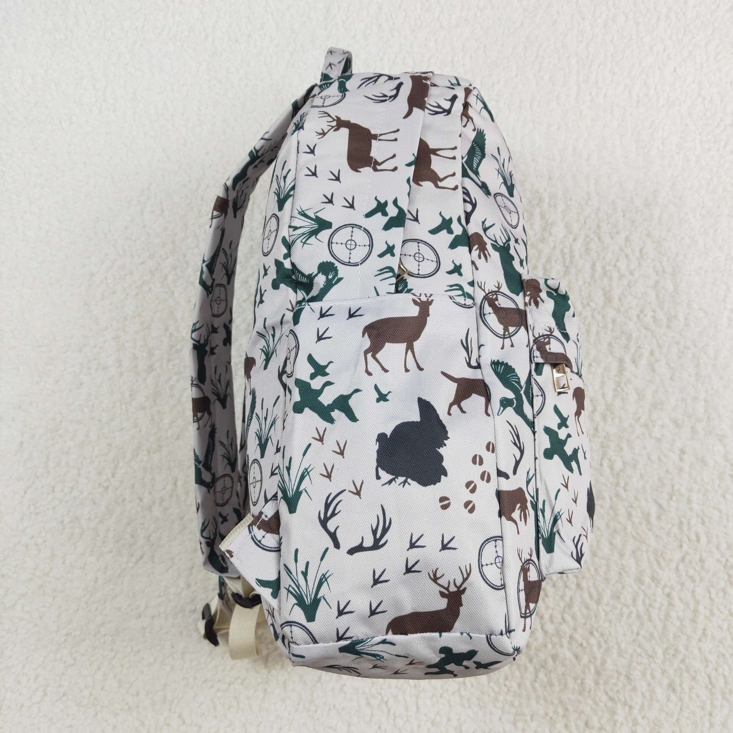 BA0231 Deer Duck Hunting White Backpack PU Leather 5*13.5*17 inches Bag RTS 202509