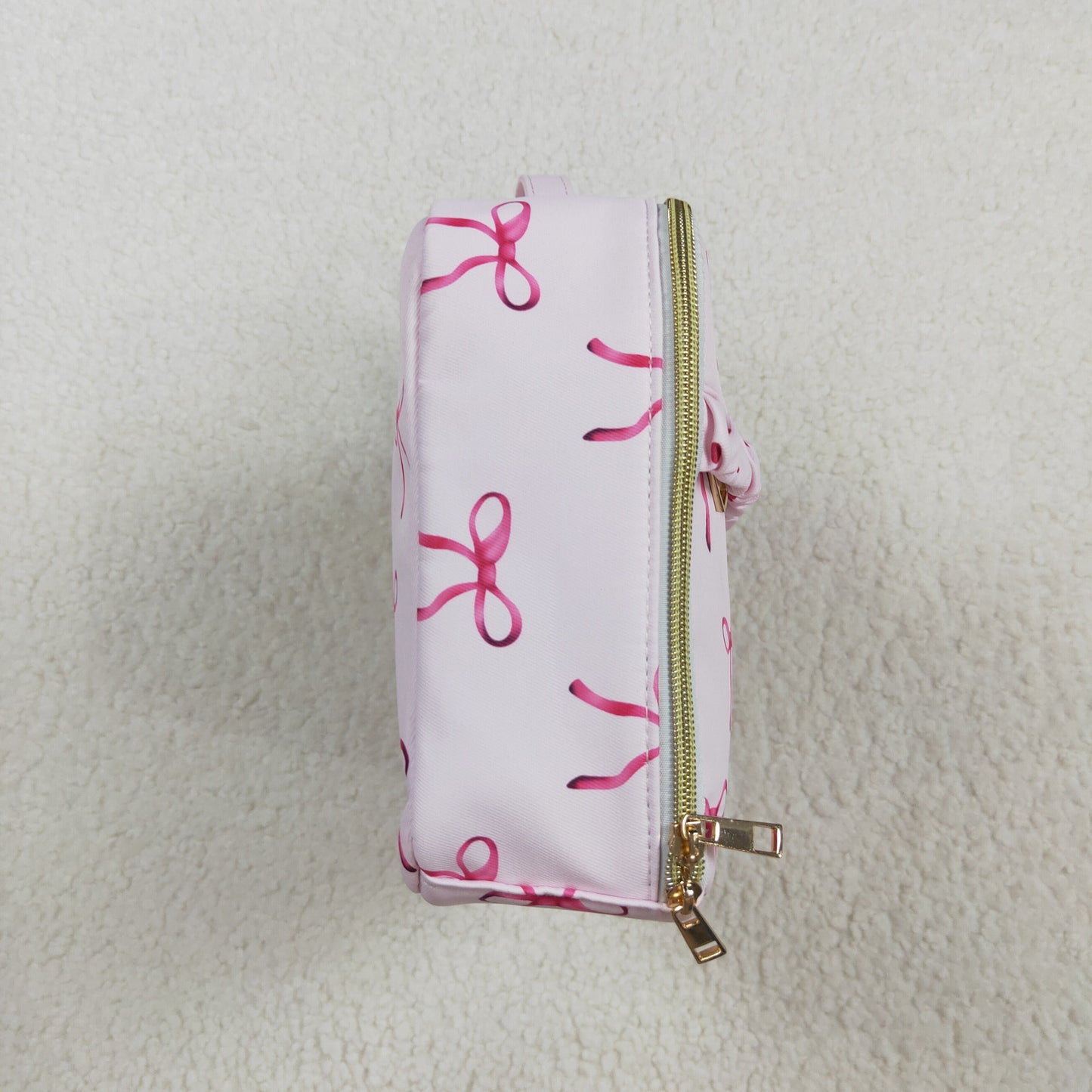 BA0234 Lady Fashion Style Bow-Patterned Pink Dinner Bag Waterproof PU Leather Lunch Box Shoulder Bag No MOQ