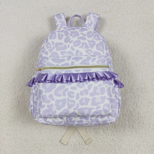 BA0239 Purple Leopard Ruffle Backpack western boutique PU leather 5*13.5*17 inches bag RTS Free Shipping Over $100