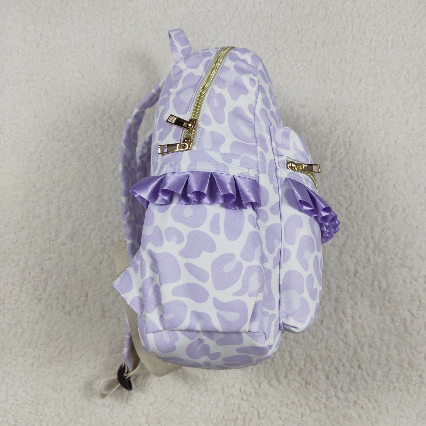 BA0239 Purple Leopard Ruffle Backpack western boutique PU leather 5*13.5*17 inches bag RTS Free Shipping Over 2 KG