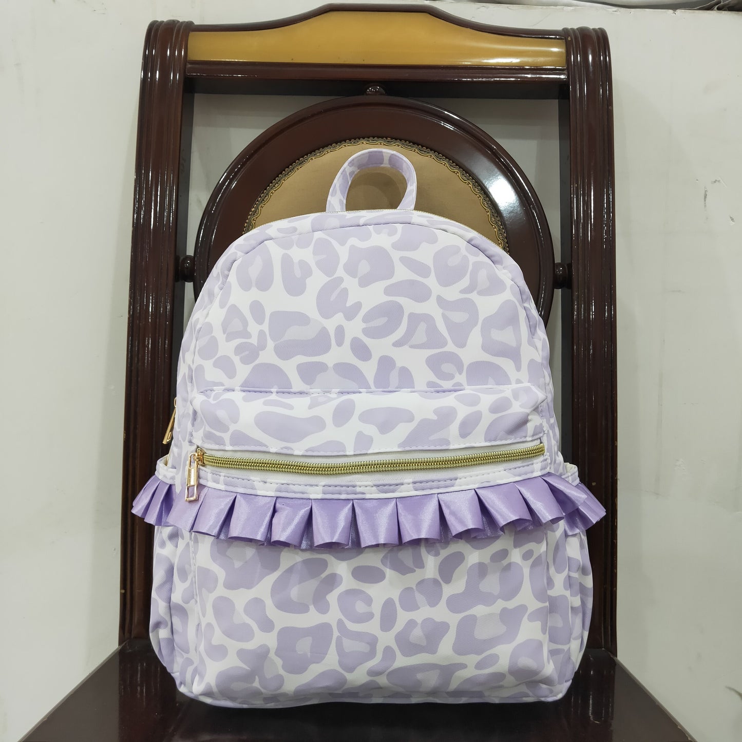 BA0239 Purple Leopard Ruffle Backpack western boutique PU leather 5*13.5*17 inches bag RTS Free Shipping Over 2 KG