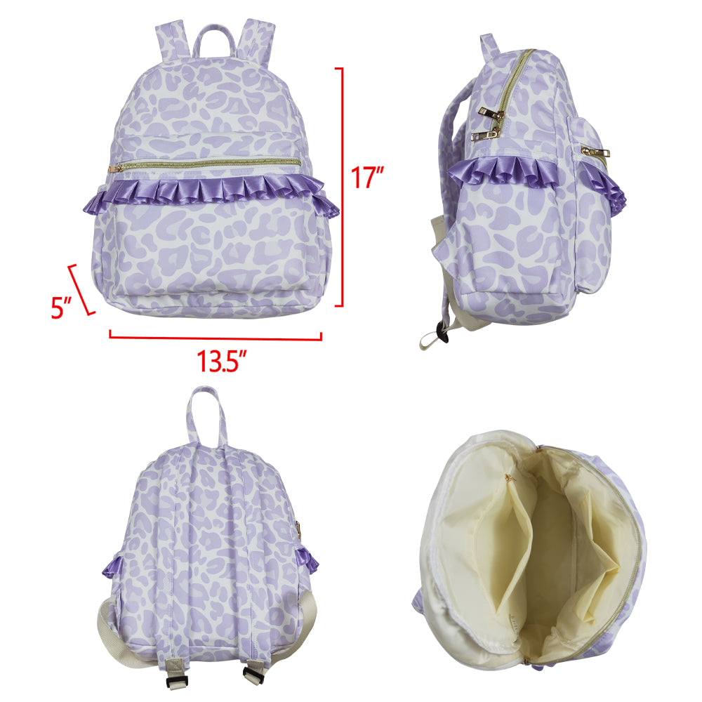 BA0239 Purple Leopard Ruffle Backpack western boutique PU leather 5*13.5*17 inches bag RTS Free Shipping Over 2 KG